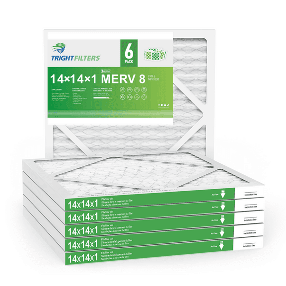 TRIGHTFILTERS 14x14x1 Air Filter MERV 8 Pleated HVAC AC Furnace Filters 6 Pack