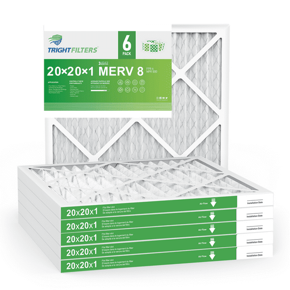 TRIGHTFILTERS 20x20x1 Air Filter MERV 8 Pleated HVAC AC Furnace Filters 6 Pack