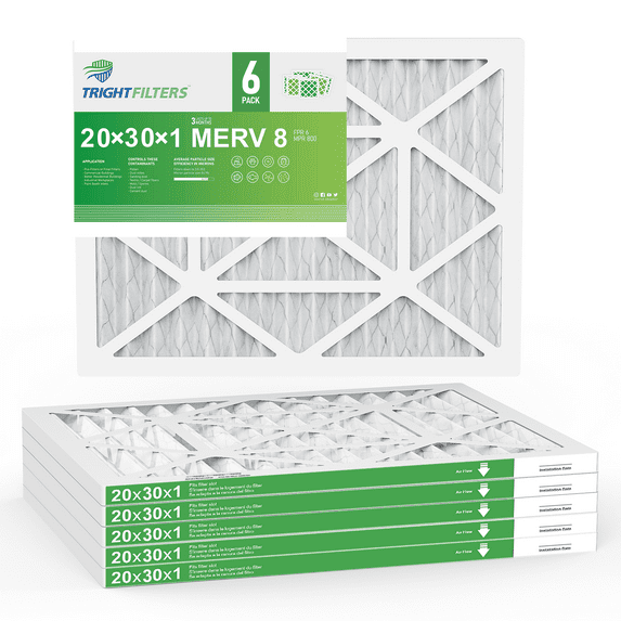 TRIGHTFILTERS 20x30x1 Air Filter MERV 8 Pleated HVAC AC Furnace Filters 6 Pack