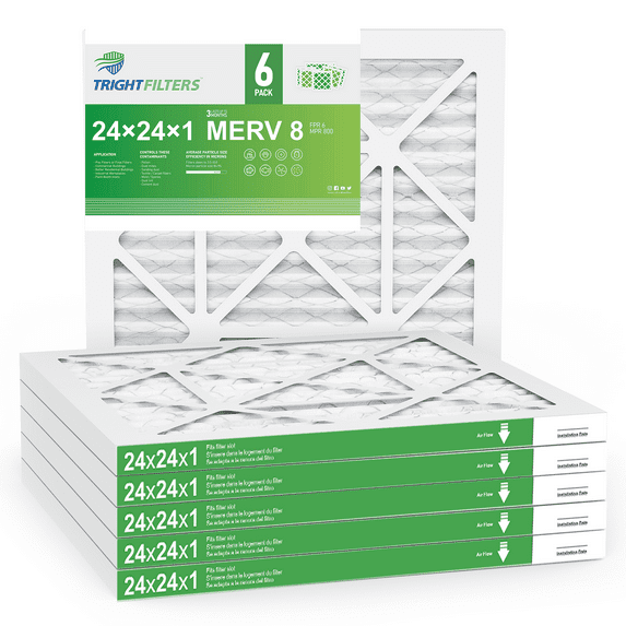 TRIGHTFILTERS 24x24x1 Air Filter MERV 8 Pleated HVAC AC Furnace Home Filters 6 Pack