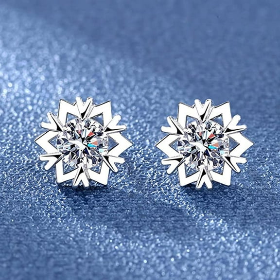TRIHIY Winter Snowflake Diamond Earring Silver Stud Gifts For Mom Girlfriend