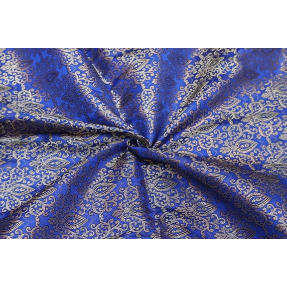 TRILOKI Damask&nbsp; Fabric Blue Brocade Embroidery Poly Brocade 44 Sewing DIY Crafting Fashion Design Fabric By The Yard