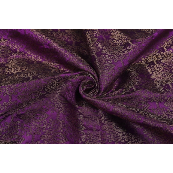 TRILOKI Damask&nbsp; Fabric Purle Brocade Embroidery Poly Brocade 44 Sewing DIY Crafting Fashion Design Fabric By The Yard