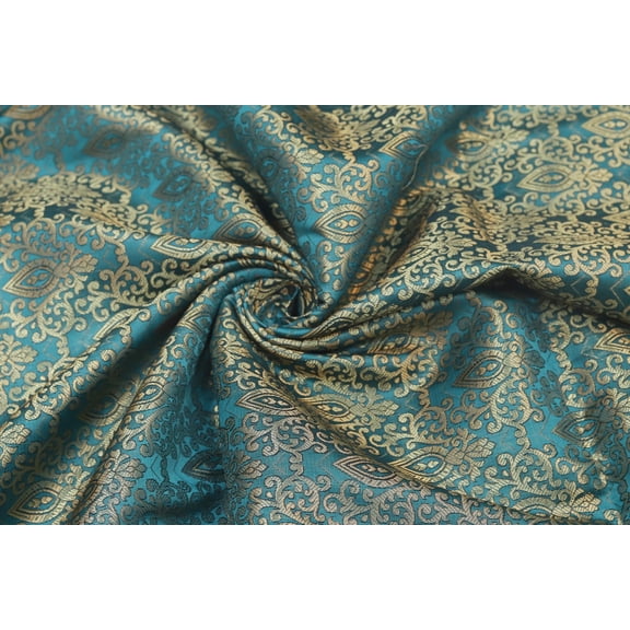 TRILOKI Damask&nbsp; Fabric Turquoise Brocade Embroidery Poly Brocade 44 Sewing DIY Crafting Fashion Design Fabric By The Yard