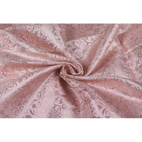 TRILOKI Flower Fabric Baby Pink Brocade Embroidery Poly Brocade 44 Sewing DIY Crafting Fashion Design Fabric By The Yard