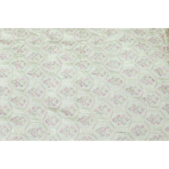 TRILOKI Flower Fabric Multicolor3 Jacquard Embroidery Poly Raw Silk 44, 38 Work Sewing DIY Crafting Fashion Design Fabric By The Yard