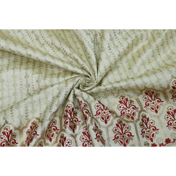 TRILOKI Flower Fabric Multicolor6 Embroidery Poly Raw Silk 58, 52 Work Sewing DIY Crafting Fashion Design Fabric By The Yard