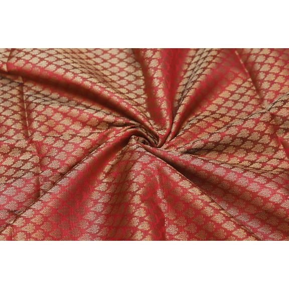 TRILOKI Flower Fabric Red Brocade Embroidery Poly Brocade 44 Sewing DIY Crafting Fashion Design Fabric By The Yard