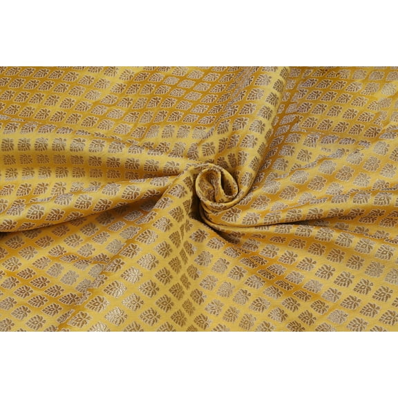 TRILOKI Flower Fabric Yellow Brocade Embroidery Poly Brocade 44 Sewing DIY Crafting Fashion Design Fabric By The Yard