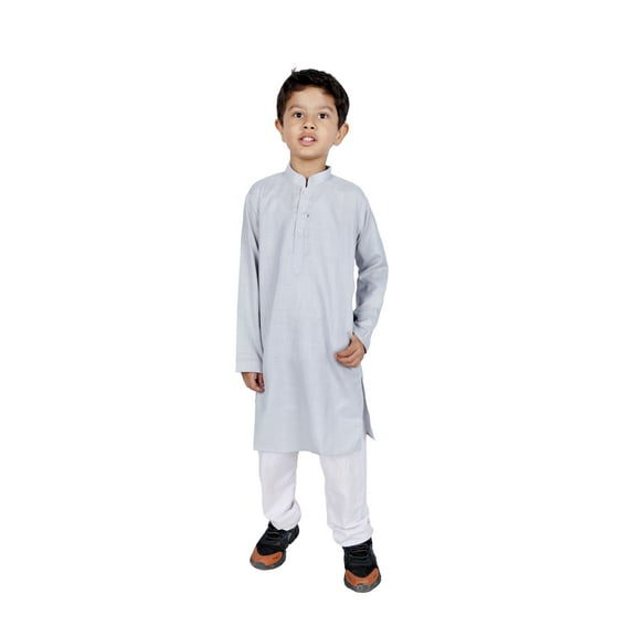 TRILOKI Kids Cotton Kurta Set for Boys Indian Traditional Ethnic Wear Grey
