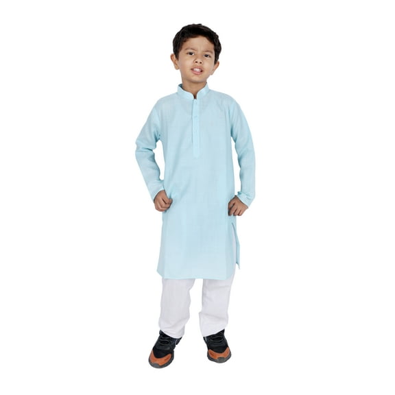 TRILOKI Kids Cotton Kurta Set for Boys Indian Traditional Ethnic Wear Turquoise