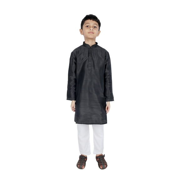 TRILOKI Kids Kurta Set for Boys Black Art Silk Indian Traditional Ethnic Wear