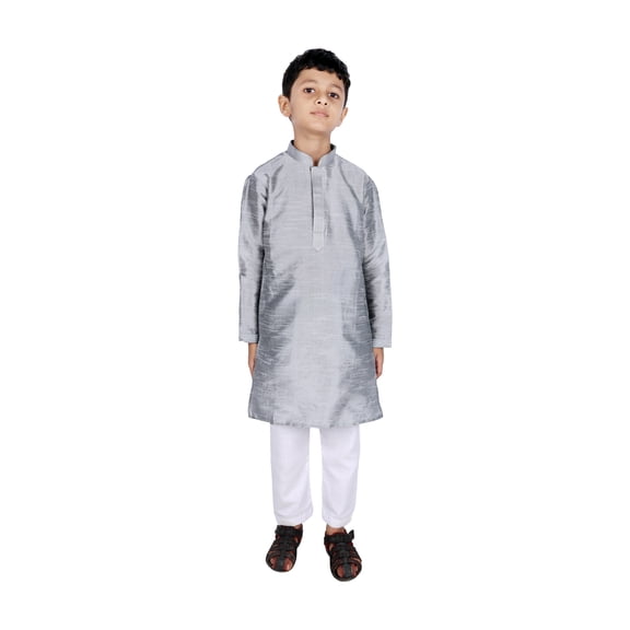 TRILOKI Kids Kurta Set for Boys Grey Art Silk Indian Traditional Ethnic Wear