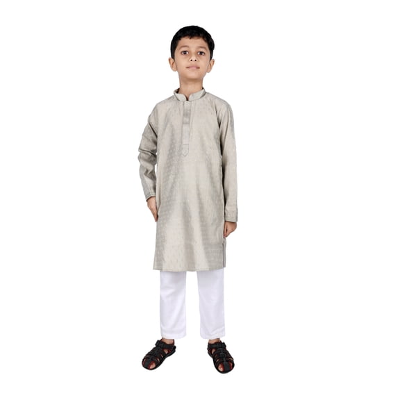TRILOKI Kids Kurta Set for Boys Jacquard Grey Rayon Indian Traditional Ethnic Wear