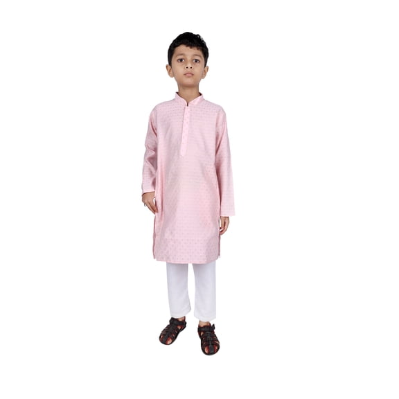 TRILOKI Kids Kurta Set for Boys Jacquard Pink Rayon Indian Traditional Ethnic Wear