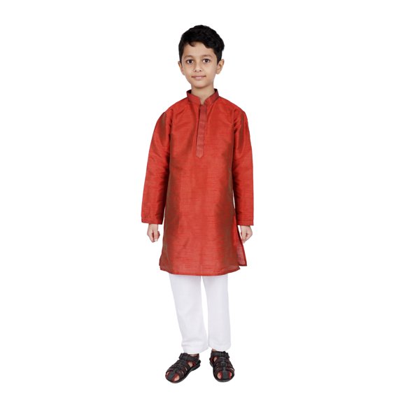 TRILOKI Kids Kurta Set for Boys Maroon Art Silk Indian Traditional Ethnic Wear