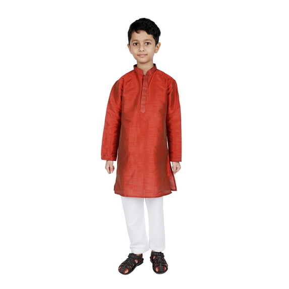 TRILOKI Kids Kurta Set for Boys Maroon Art Silk Indian Traditional Ethnic Wear