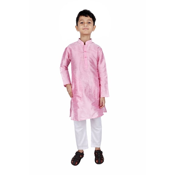 TRILOKI Kids Kurta Set for Boys Pink Art Silk Indian Traditional Ethnic Wear