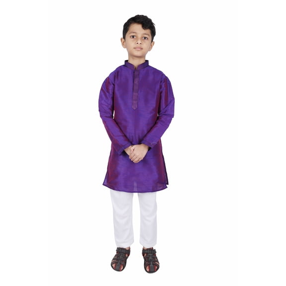 TRILOKI Kids Kurta Set for Boys Royal Blue Art Silk Indian Traditional Ethnic Wear