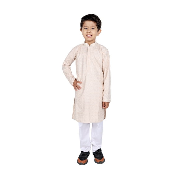 TRILOKI Kids Kurta Set for Boys Sequined Embroidery Pink Rayon Indian Traditional Ethnic Wear