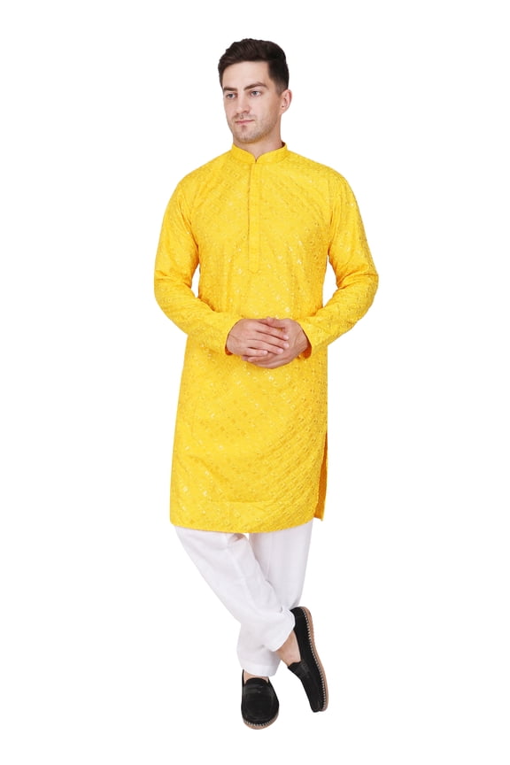 Mens Embroidered Sequined Kurta Pajama Set Rayon Ethnic Indian Traditional Wear Wedding Designer Ethnic Diwali Puja Kurta Payjama Set