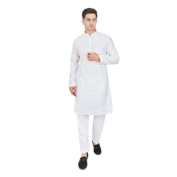 TRILOKI Mens Embroidered Sequined Kurta Pajama Set Rayon Ethnic Indian Traditional Wear Wedding Designer Ethnic Diwali Puja Kurta Payjama Set