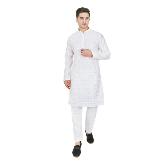 TRILOKI Mens Embroidered Sequined Kurta Pajama Set Rayon Ethnic Indian Traditional Wear Wedding Designer Ethnic Diwali Puja Kurta Payjama Set