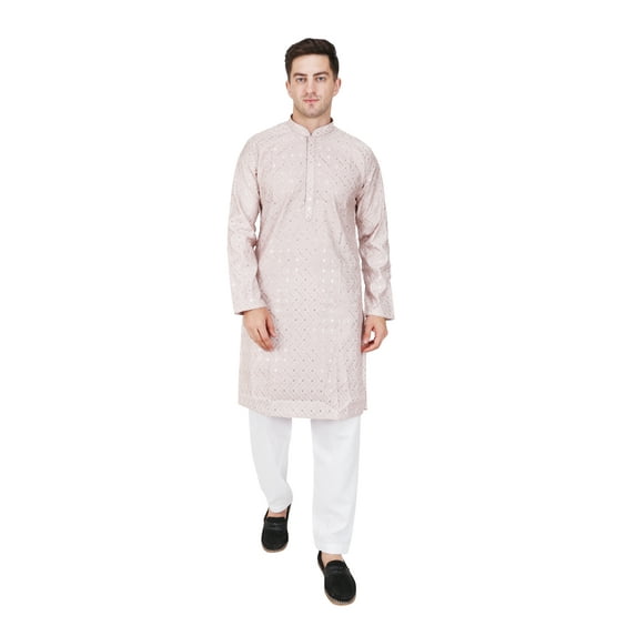 TRILOKI Mens Embroidered Sequined Kurta Pajama Set Rayon Ethnic Indian Traditional Wear Wedding Designer Ethnic Diwali Puja Kurta Payjama Set