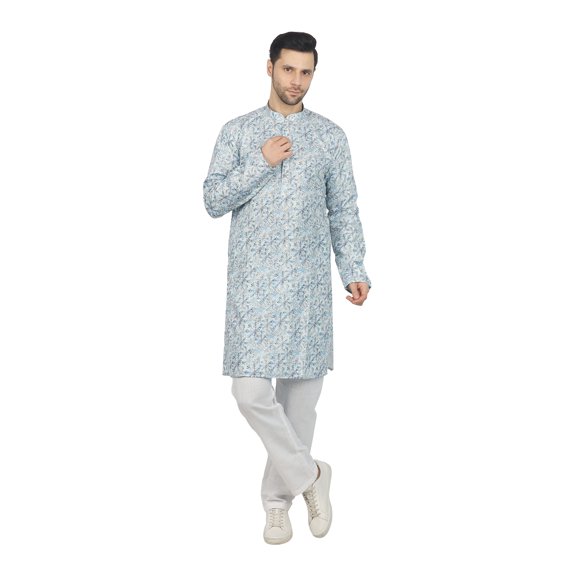 TRILOKI Multicolor1 Printed Men's Long Kurta Premium Fabrics. Eid, Diwali, Festival