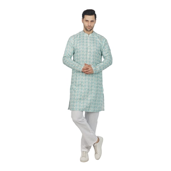 TRILOKI Multicolor3 Printed Men's Long Kurta Premium Fabrics. Eid, Diwali, Festival