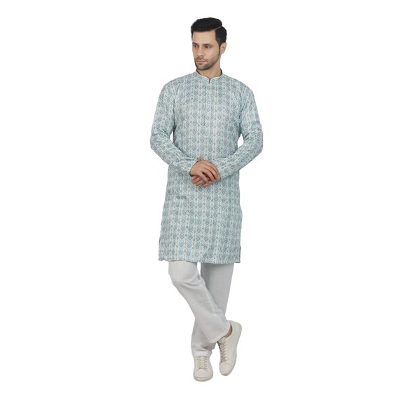 TRILOKI Multicolor4 Printed Men's Long Kurta Premium Fabrics. Eid, Diwali, Festival