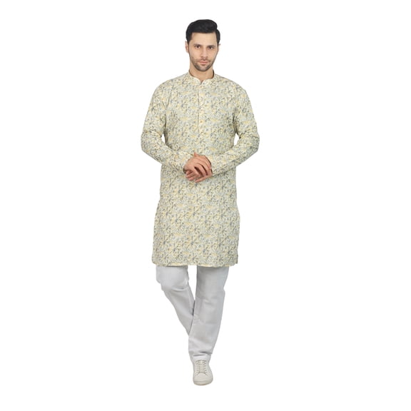 TRILOKI Multicolor5 Printed Men's Long Kurta Premium Fabrics. Eid, Diwali, Festival