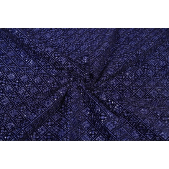 TRILOKI Navy Blue Velvet Embroidery DIY Arts & Crafts, Sewing, Wedding Dress, Crafts, Inches 44, 38 Work By The Yard