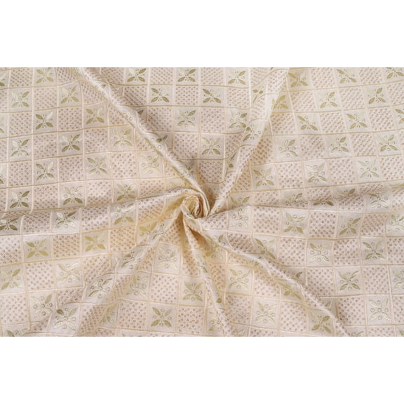 TRILOKI Off White Poly Raw Silk Embroidery DIY Arts & Crafts, Sewing, Wedding Dress, Crafts, Inches 44, 38 Work By The Yard