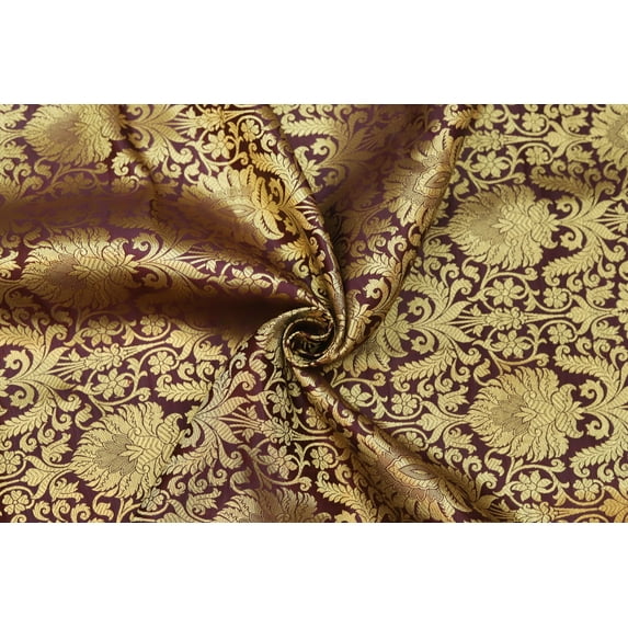 TRILOKI Purple Banarasi Blended Silk Brocade Banarasi Blended Silk Brocade DIY Arts & Crafts, Sewing, Wedding Dress, Crafts, Inches 44 By The Yard