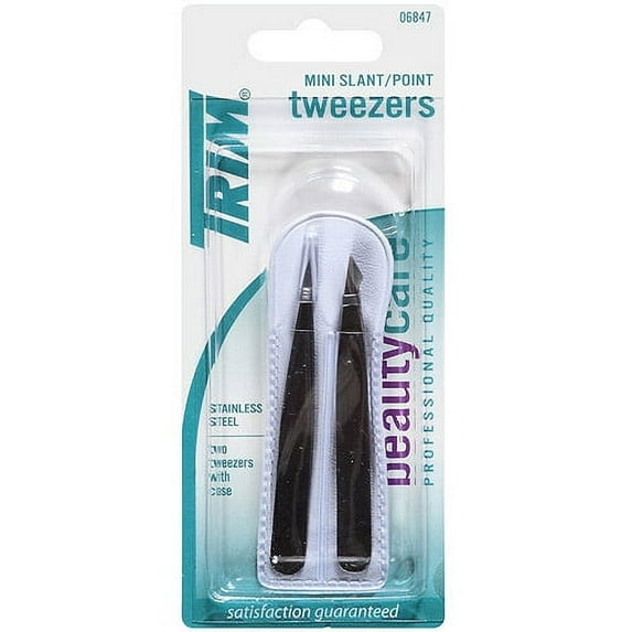 TRIM Beauty Care Mini Duo Pack Slant & Point Tip Tweezers, 2 Pieces