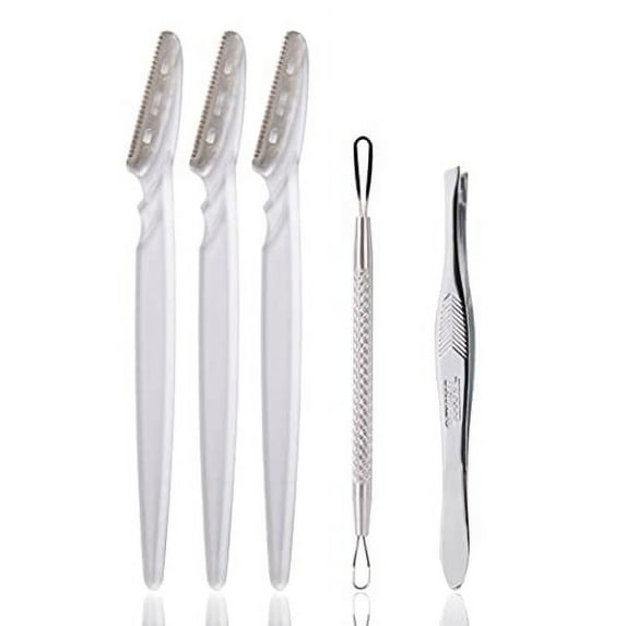 TRIM Face Grooming Beauty Tool Bundle – For Exfoliating Skin, Removing Blemishes and Stray Hairs – Includes Dermaplane Facial Hair Removers (3 Pack), Skin Care Tool, Slant Tip Tweezers – Easy to Use