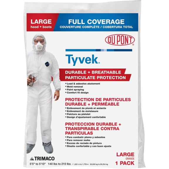 TRIMACO 141222/12 Tyvek Full Coveralls, Large