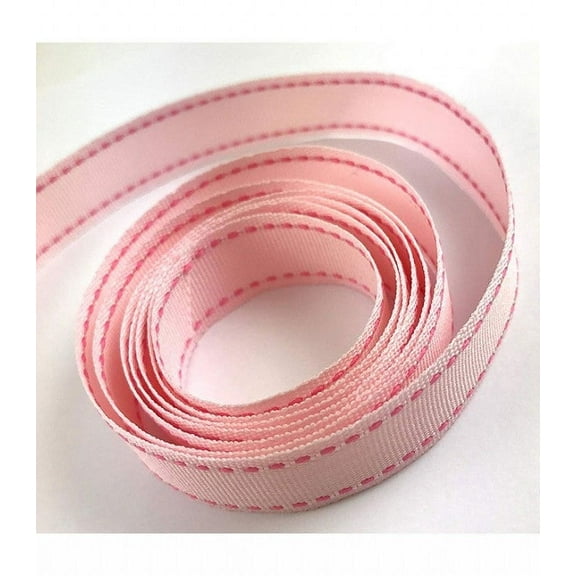 TRIMPLACE 5/8 INCH LT PINK RIBBON WITH HOT PINK  SADDLE STITCH