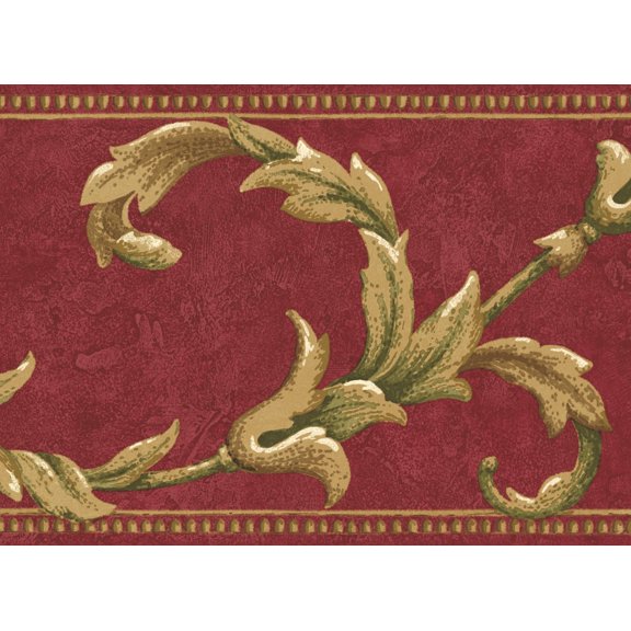 TRIMZ, Acanthus scroll, Wallpaper Border, Pre-pasted, 15 ft L x 7 in W, Red, Brown, Gold