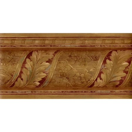 TRIMZ Architectural Acanthus Scroll Leaf Wallpaper Border - Brown, Gold, Rust - 15' L x 8.5" W