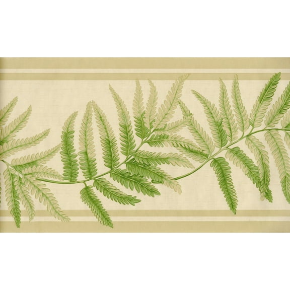 TRIMZ Fern Leaf Wallpaper Border - Tropical Style - Green, Beige 15' L x 10.25" W - Kitchen Wall Border