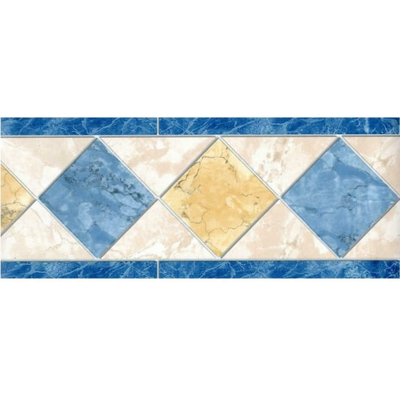 TRIMZ Geometric Diamond Shape Wallpaper Border - Marbled Style - Pre-pasted - Blue, Yellow, Beige - 15' L x 7" W"