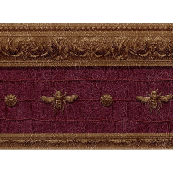 TRIMZ, Napoleonic Bee, Wallpaper Border, Pre-pasted, 15 ft L x 6.9 in W, Burgundy, Gold, Brown