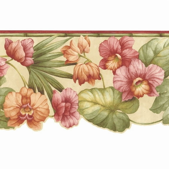 TRIMZ Scalloped Roses Wallpaper Border - Flower Wall Dcor - 15' L x 6.5 " W