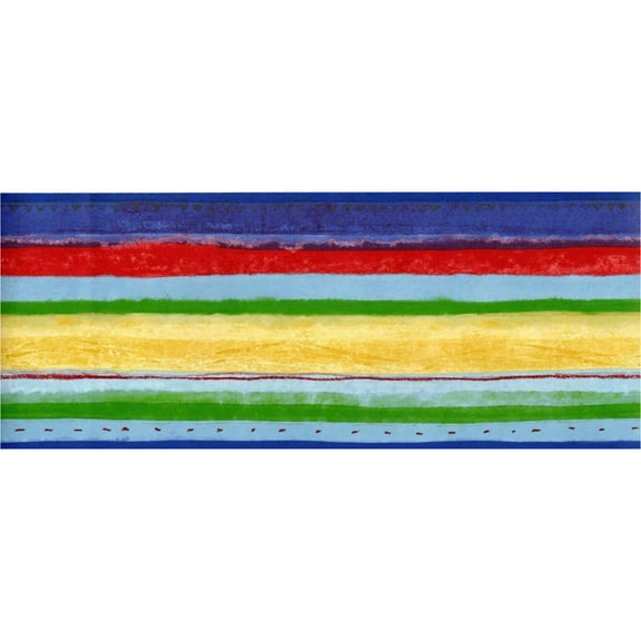 TRIMZ Vibrant Rainbow Stripes Wallpaper Border - Red, Green, Blue, 15' L x 6.8" W