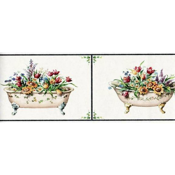 TRIMZ Vintage Floral Bathtub Wallpaper Border, Non-Woven, 15 ft x 6.87 in