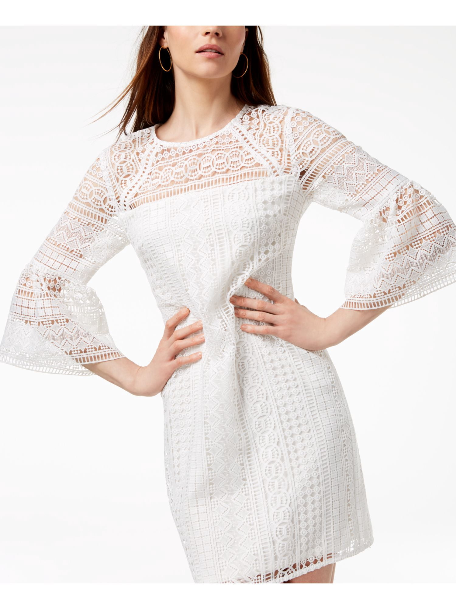 Trina Turk Womens Crochet Shift Dress, White, 8