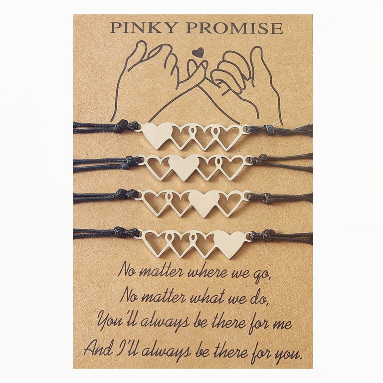 TRINGKY 2 3 4x Pinky Promise Heart Bracelets for Couple Women Girls Teens with for Wish Card Adjustable Matching Friendship Brac