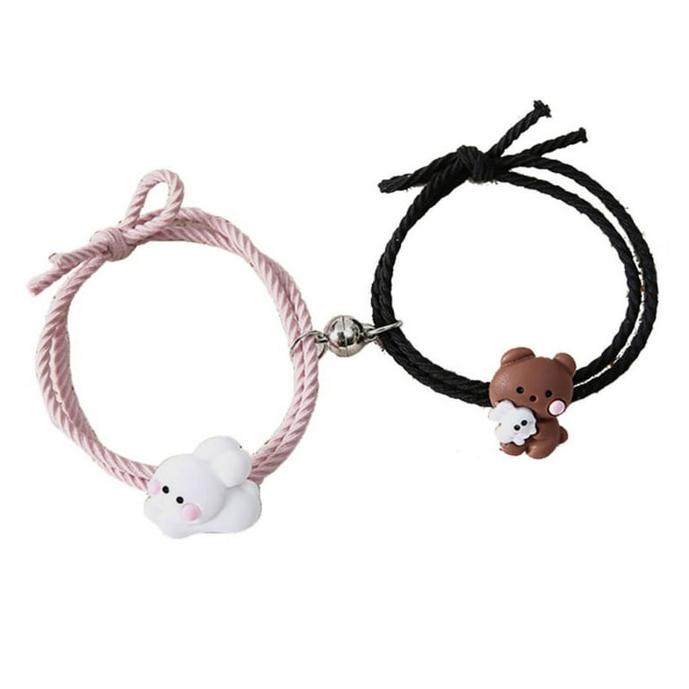 TRINGKY 2 Pcs Couple BFF Bracelet Hug Bear Bunny Elastic Rope